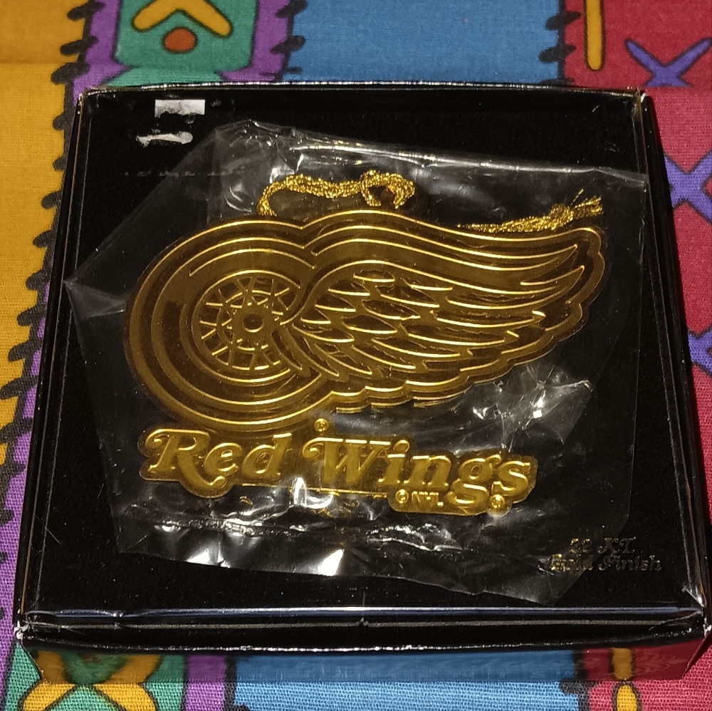 New 90s 22kt Gold Plated Detroit Red Wings Christmas Tree Ornament NHL Hockey